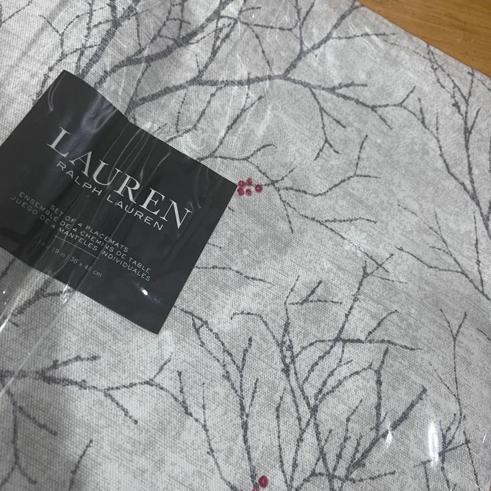 Lauren Ralph Lauren Holiday Winter Branch Berry Cotton Placemats Set‎ of 4 NEW